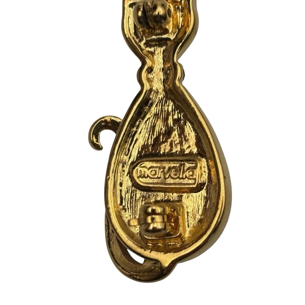 Vintage Marvella Gold Tone Rhinestone Collar Faux Pearl Kitty Cat Brooch Pin